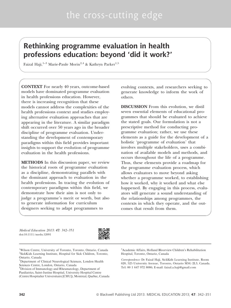 Rethinking Programme Evaluation in Health Professions Education | PDF ...
