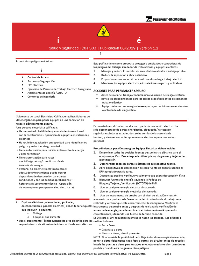 FCX-HS03 Politica de Seguridad Electrica | PDF | voltaje | Voltio