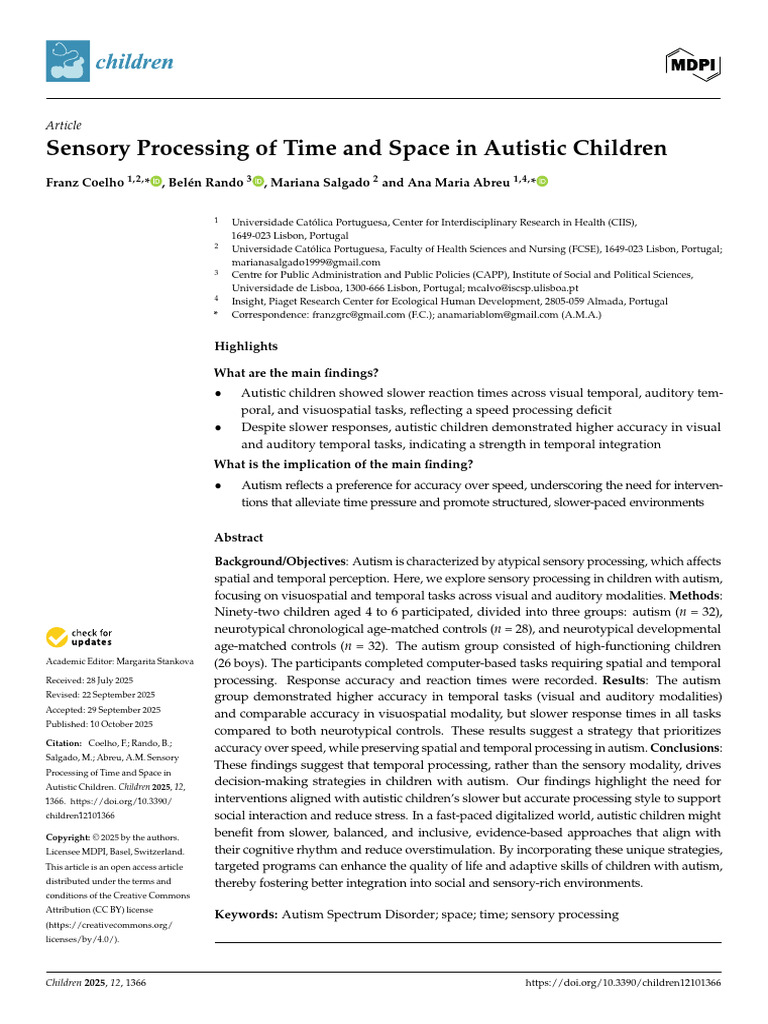 Children 12 01366 v2 | PDF | Perception | Autism
