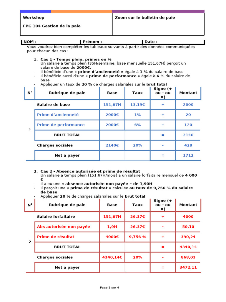 Bulletin Paie Exo 2025 | PDF | Salaires | Conditions de travail