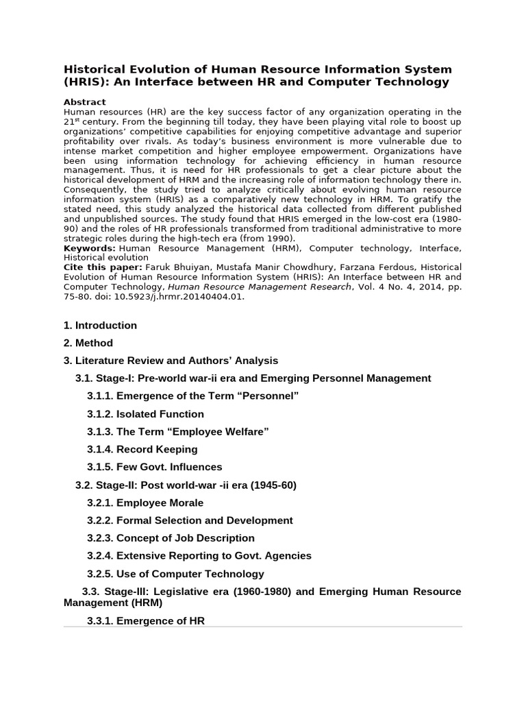Historical Evolution of Human Resource Information System | PDF | Human ...