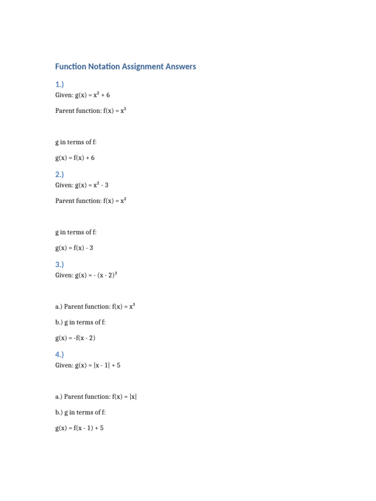 Function Notation Answers | PDF