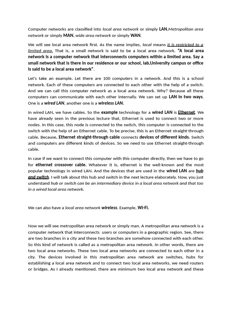 Classification of Computer Networks | PDF | Local Area Network ...