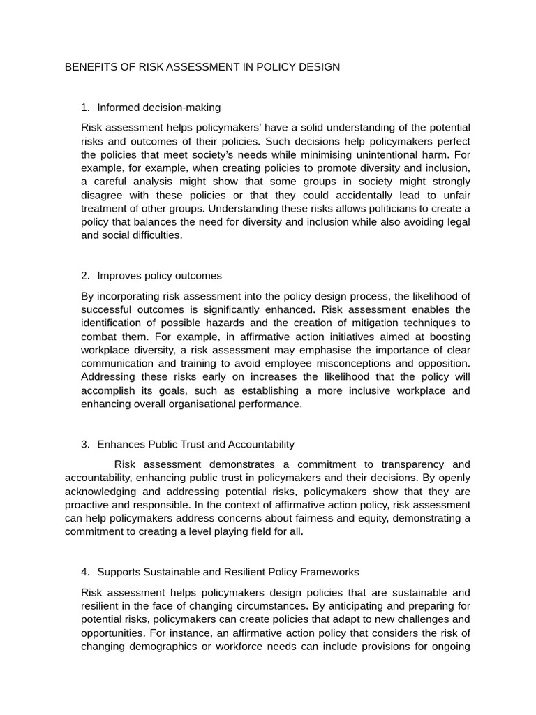 Benefits of Risk Assessment in Policy Design | PDF | Risk Assessment ...