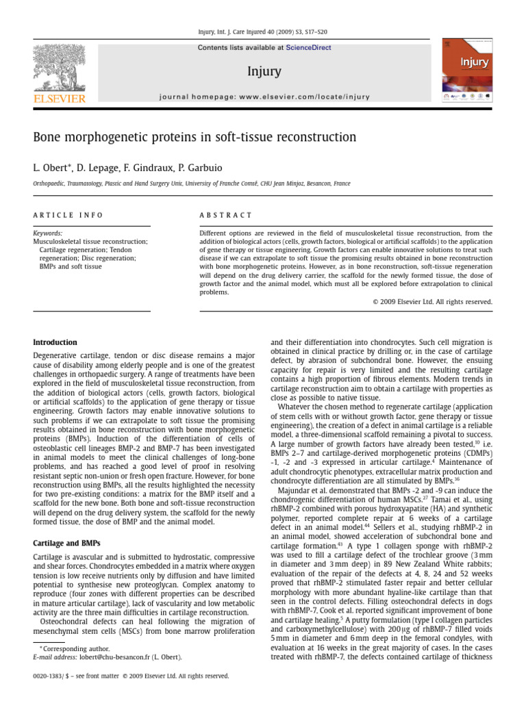 2009 - Bone Morphogenetic Proteins in Soft Tissue Reconstruction | PDF ...