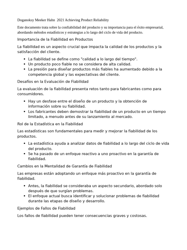 Doganoksoy Meeker Hahn 2021 Achievin Product Reliability RESUMEN | PDF ...
