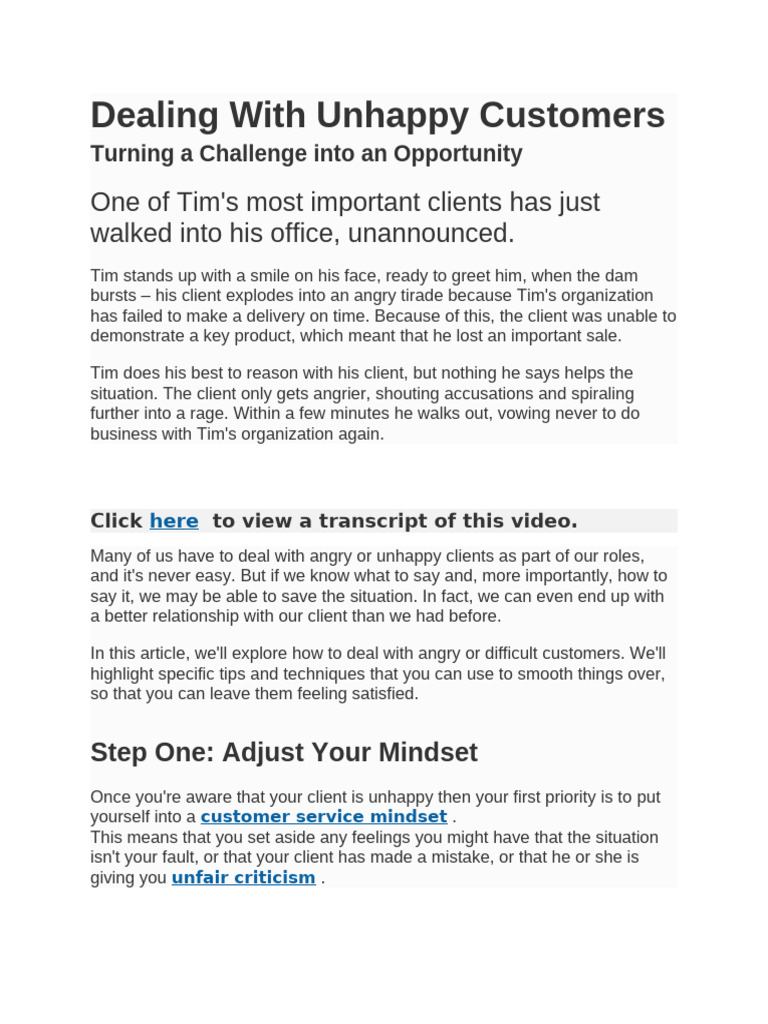 Dealing With Unhappy Customers | PDF | Empathy | Anger