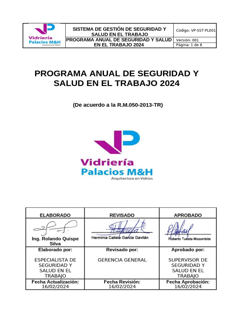 Programa Anual de Seguridad y Salud en El Trabajo 2024 | PDF | Gestión ...