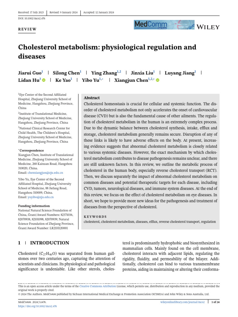 Cholesterol Metabolism 2024 | PDF | Lipoprotein | Cholesterol