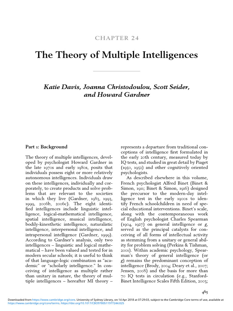 The Theroy of Multiple Intelligence | PDF | Intelligence | Cognition