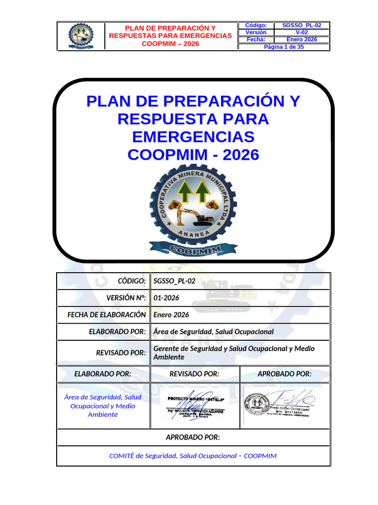 SGSSO PL-02 Plan de Respuesta A Emergencias 2026 SUNAFIL ACTUAL | PDF ...