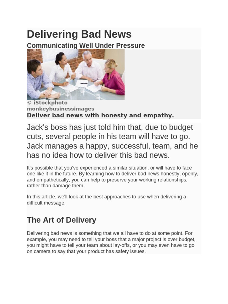Delivering Bad News | PDF | Empathy | Psychological Concepts