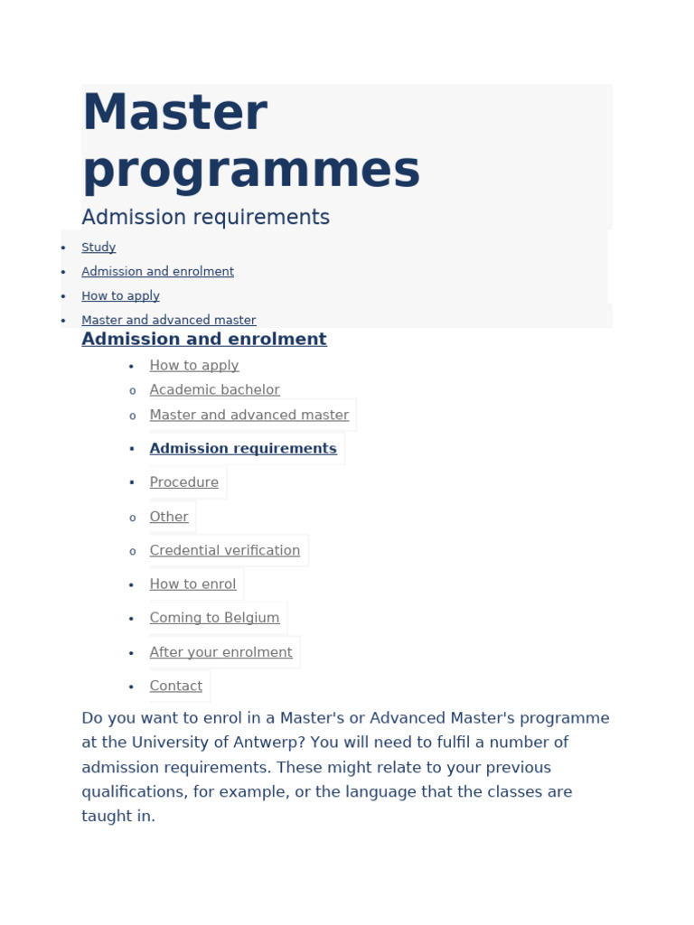 All Master Programmes Requirements | PDF | Academic Degree | University ...