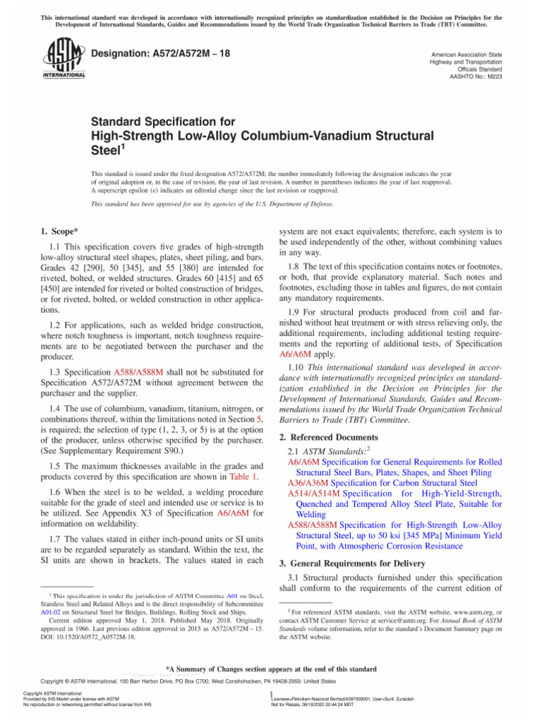ASTM A572 High Strength Low-Alloy Columbium-Vanadium Structural Steel | PDF
