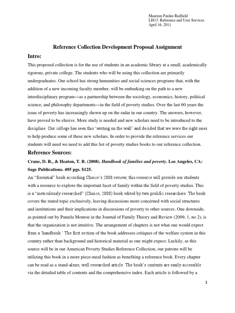 Poverty Studies Reference Collection Proposal | PDF | Poverty | Poverty ...