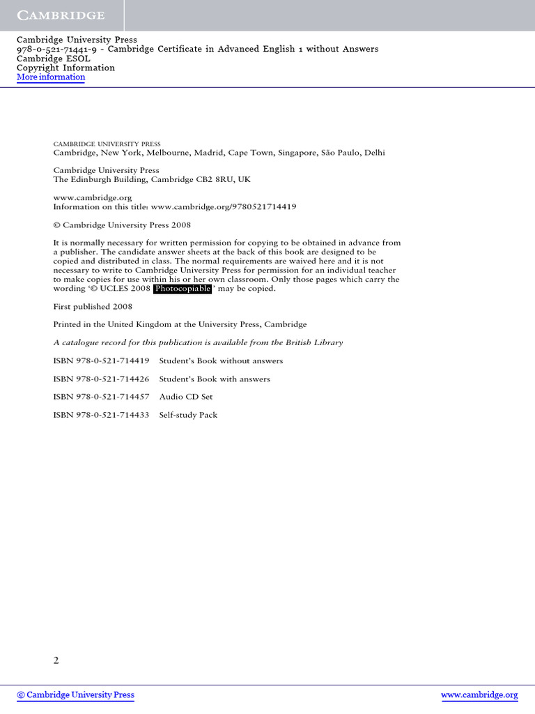 Cambridge Certificate in Adv Eng1 Students Book Without Answers ...