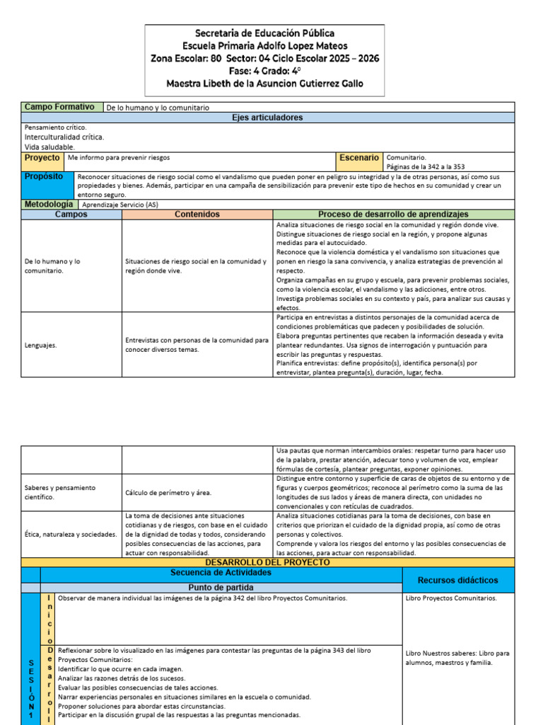 Copia de Planeacion Del 4to Grado 02 Me Informo para Prevenir Riesgos ...
