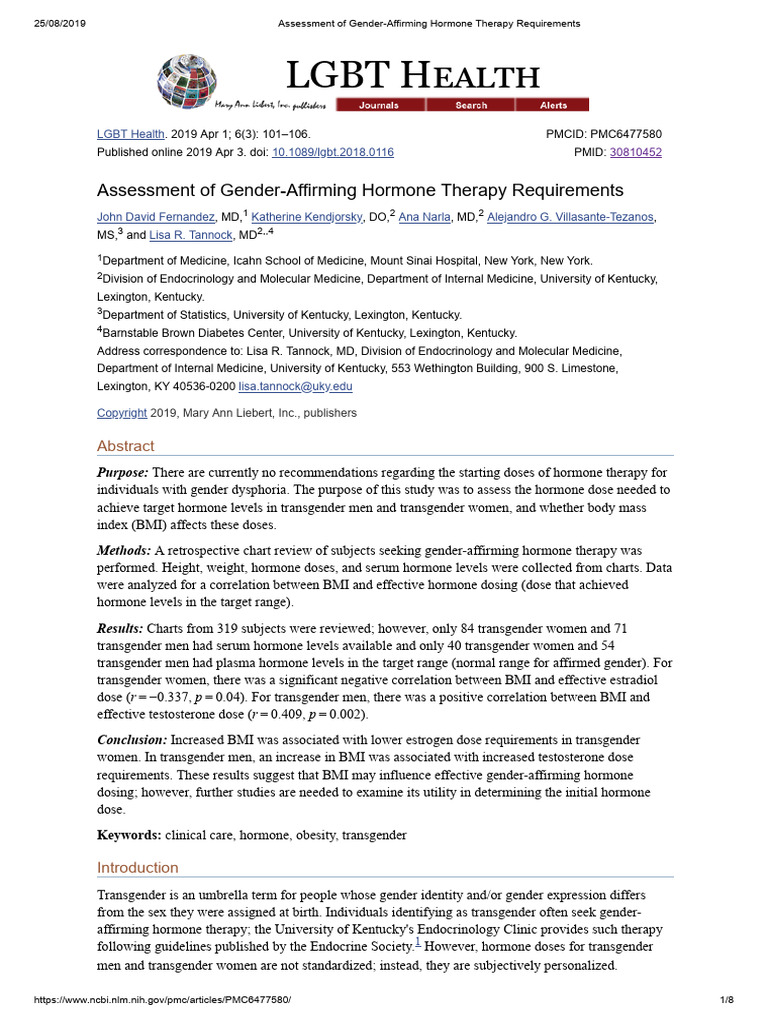 Assessment of Gender-Affirming Hormone Therapy Requirements | PDF ...
