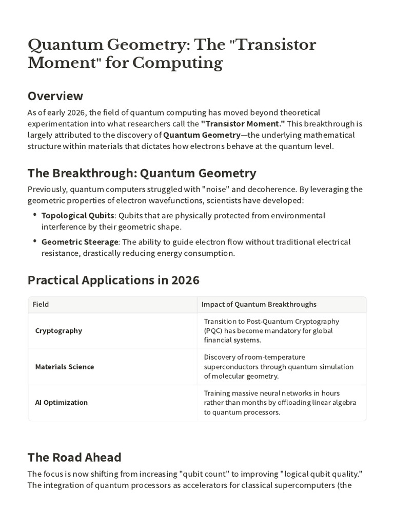 Quantum Geometry The Transistor Moment For Computing | PDF