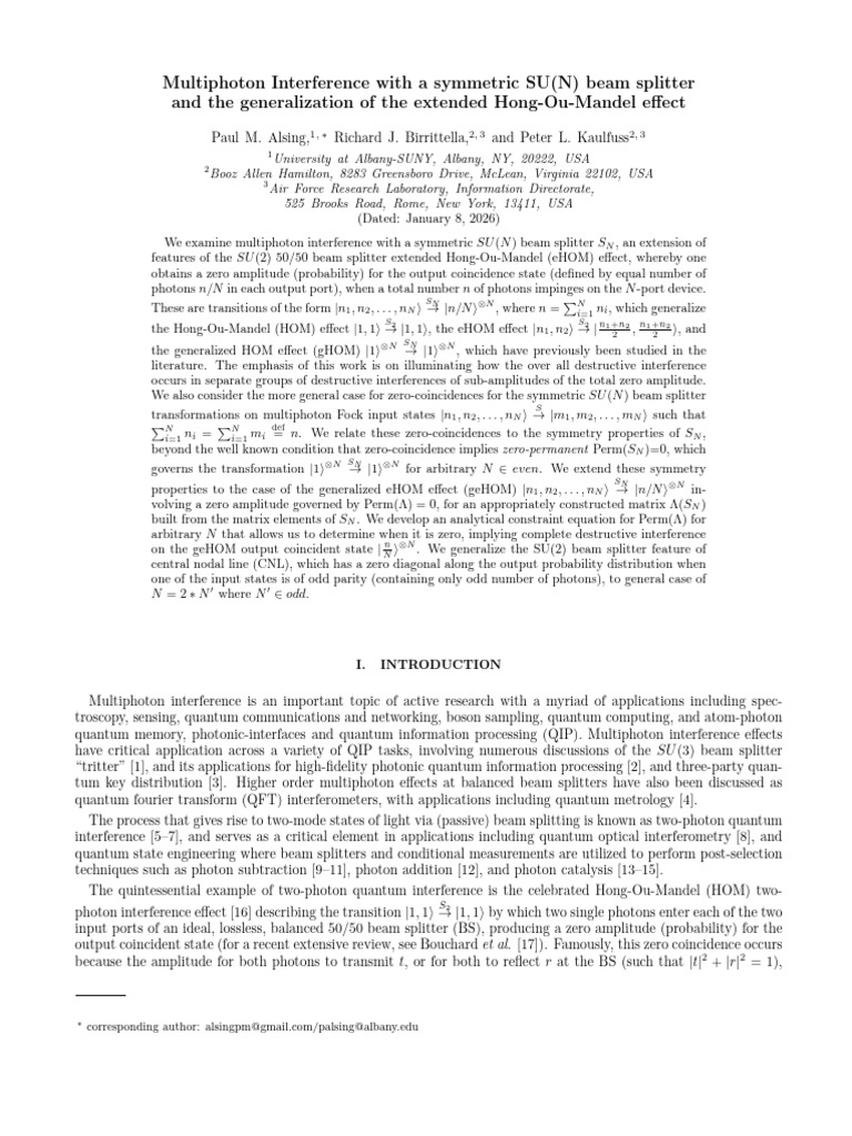 Multiphoton Interference with a symmetric SU(N) beam splitter and the ...
