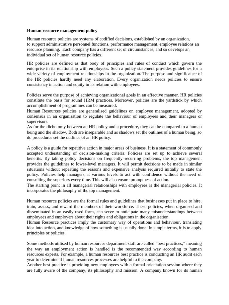 Human Resource Policies | PDF | Human Resource Management | Employment
