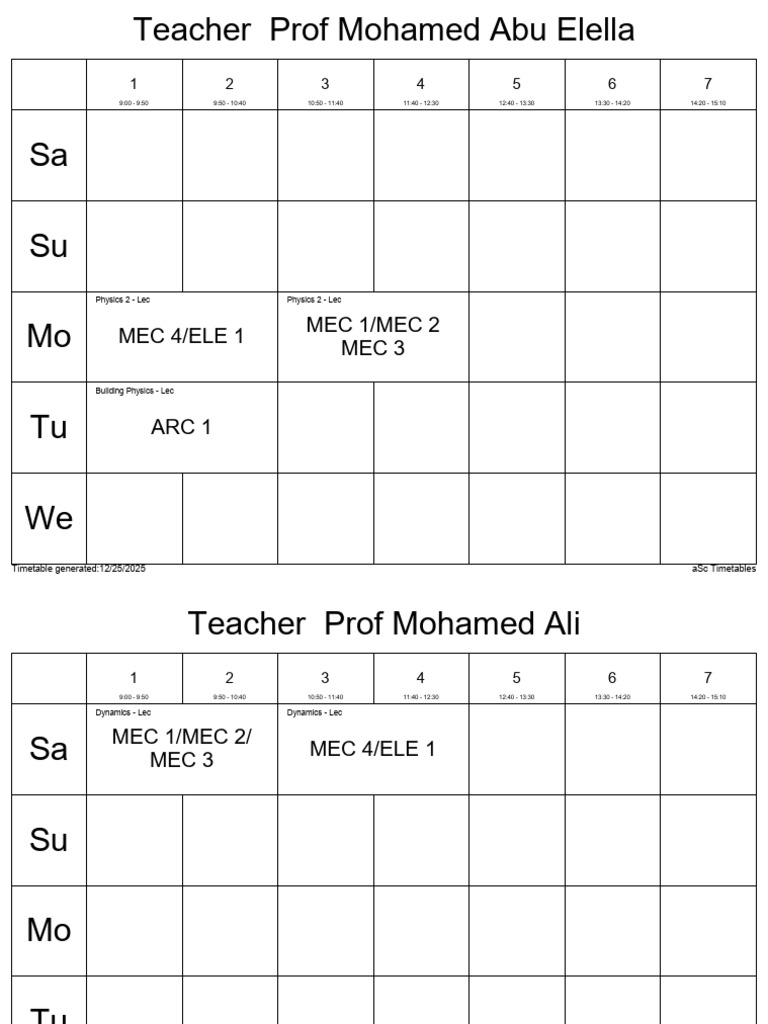 Timetable Gen1 Each Teacher | PDF
