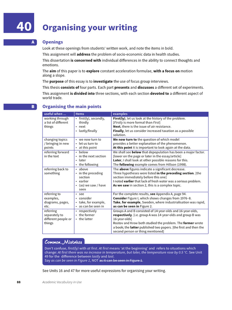 Academic Vocabulary in Use Unit 40 - Organizing Your Writing | PDF ...