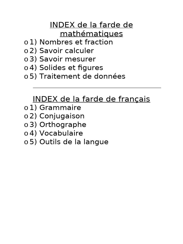 INDEX de La Farde de Mathématiques | PDF