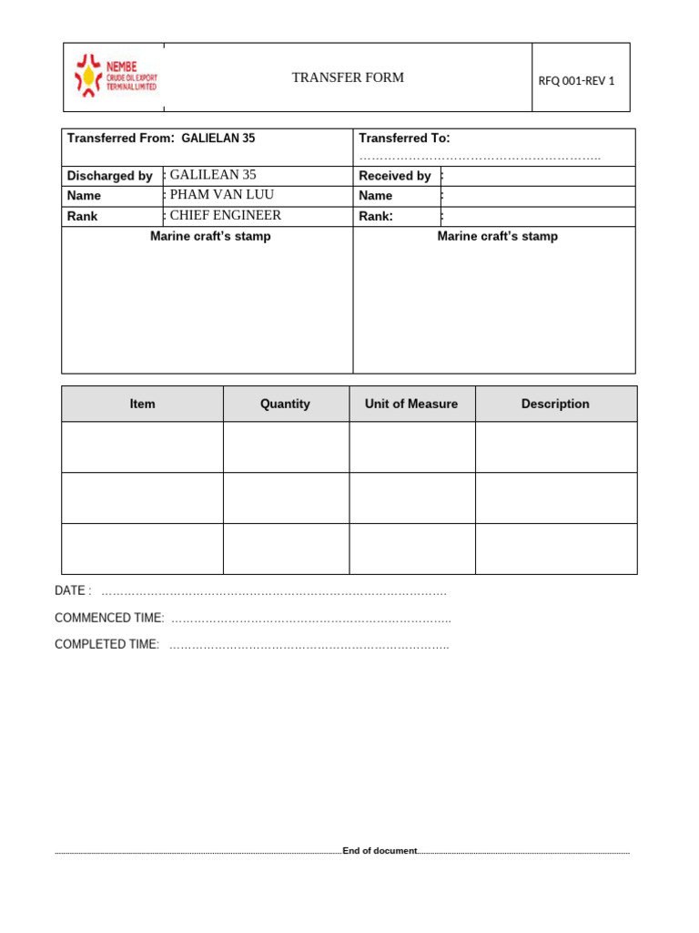 G35- Transfer Form | PDF