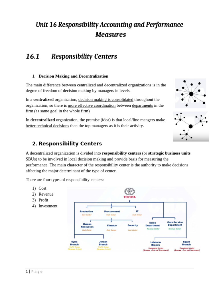 Unit 16 Responsibility Accounting and Performance Measures | PDF ...