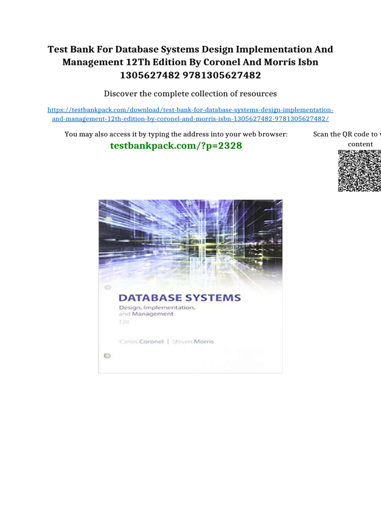 Test Bank for Database Systems Design Implementation and Management ...