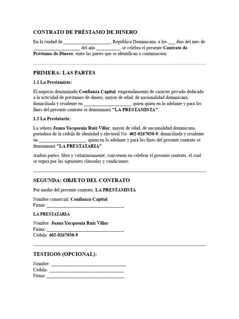 Contrato de Préstamo de Dinero | PDF