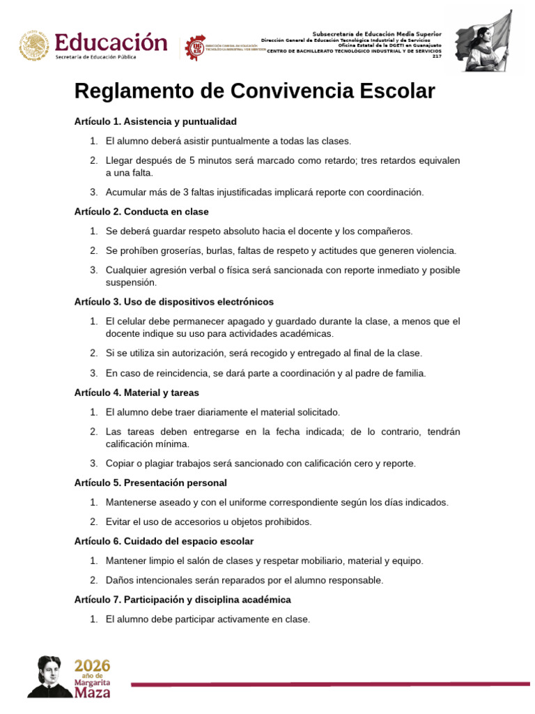 Reglamento de Convivencia Escolar Cuarto Semestre | PDF