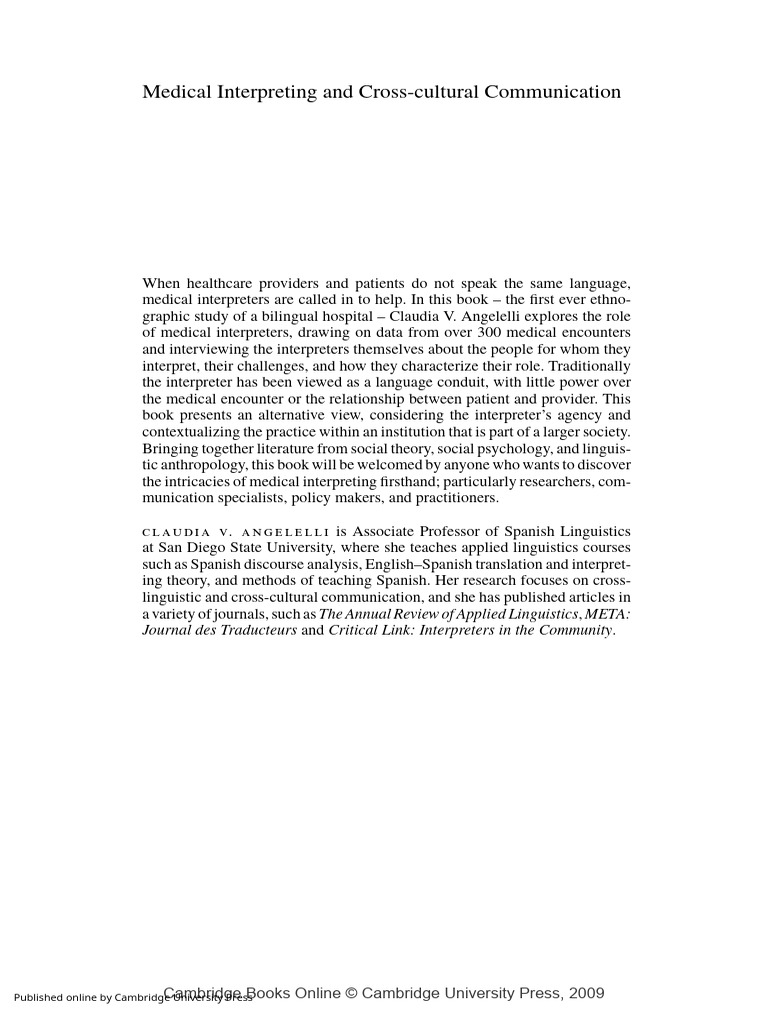 Medical Interpreting and Cross-Cultural Communication | PDF | Language ...