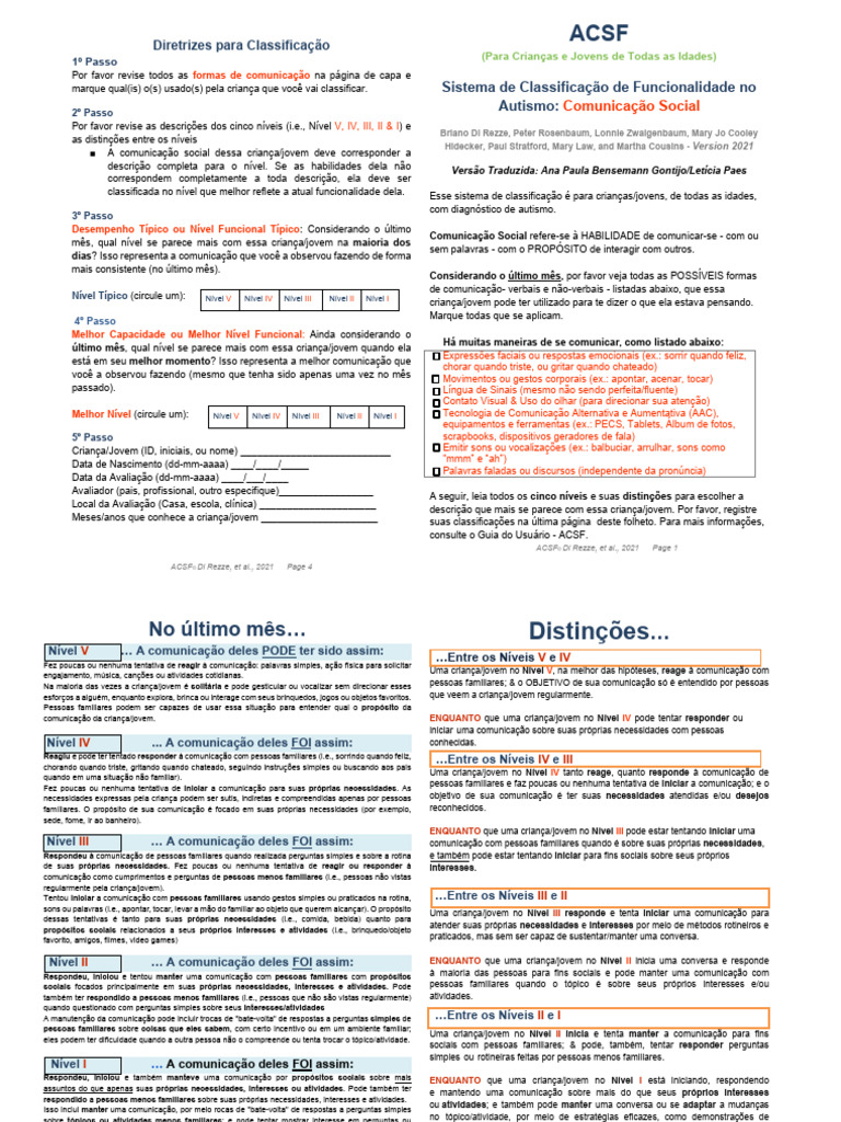 ACSF - Sist. Classif. Func. Autismo | PDF | Bem-estar
