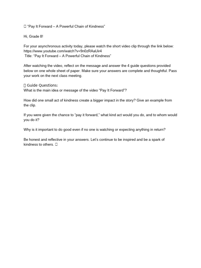 Asynchronous Activity for Grade 8 CLE | PDF