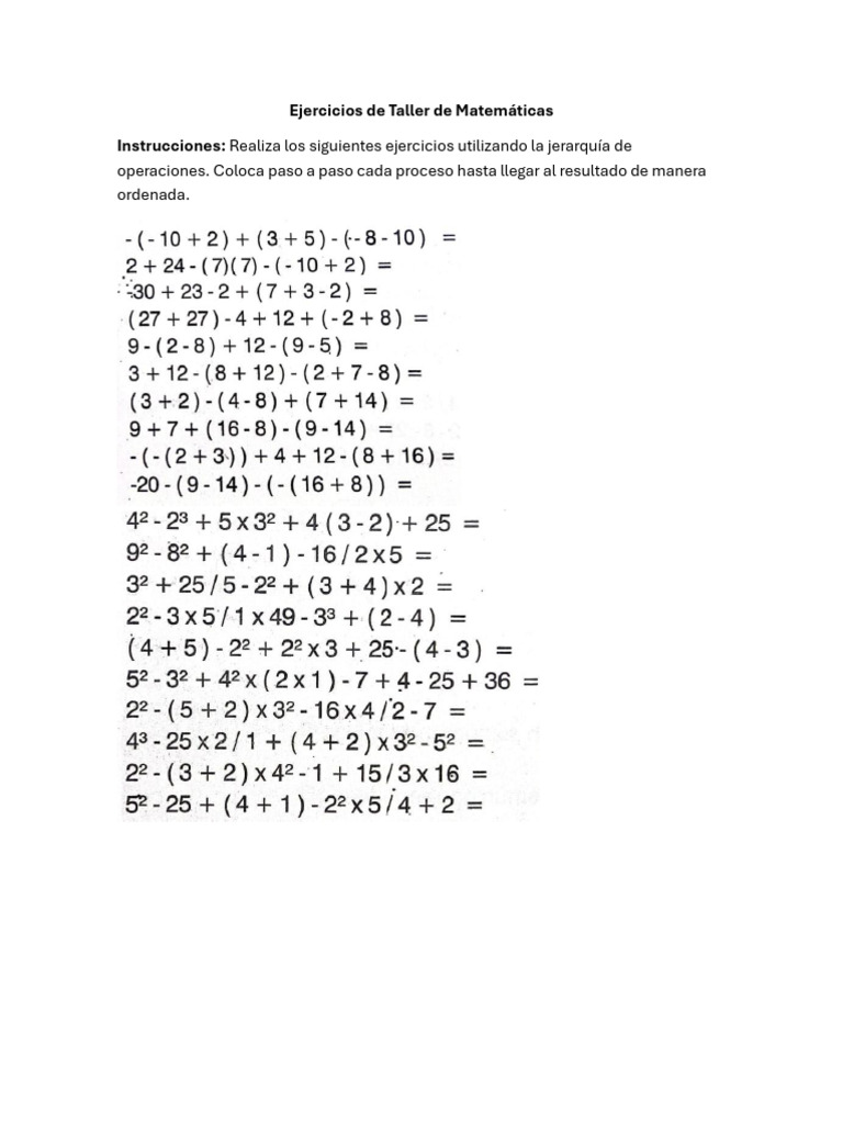 Ejercicios de Taller de Matemáticas | PDF