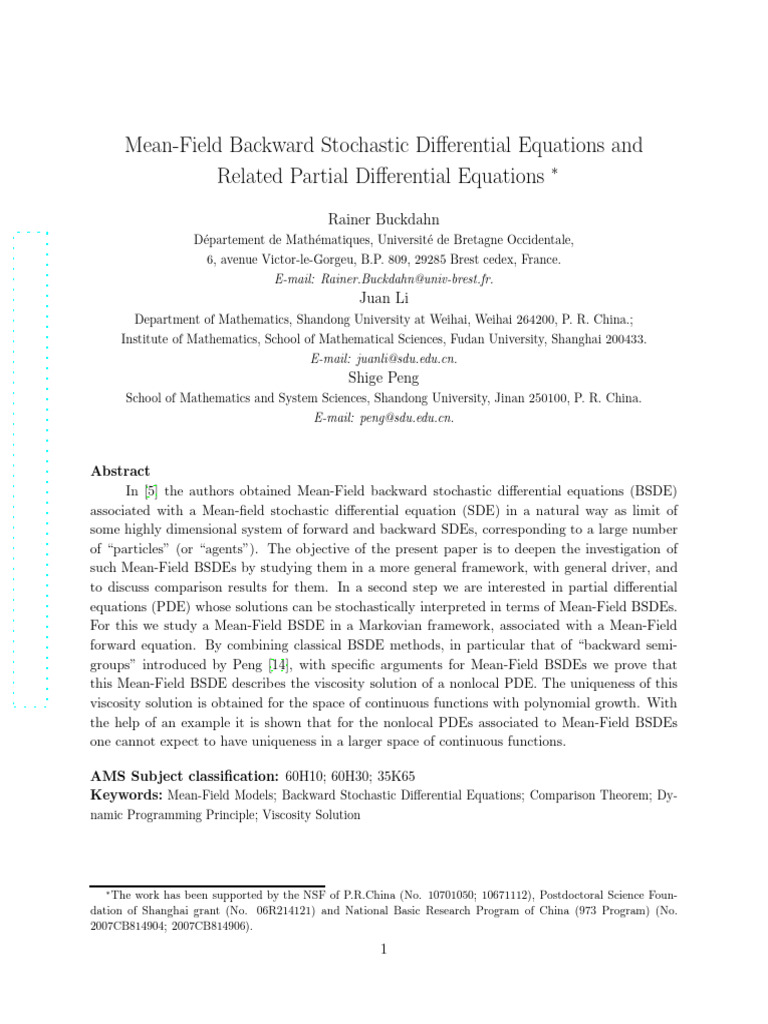 Mean-Field Backward Stochastic Differential Equations and Related ...