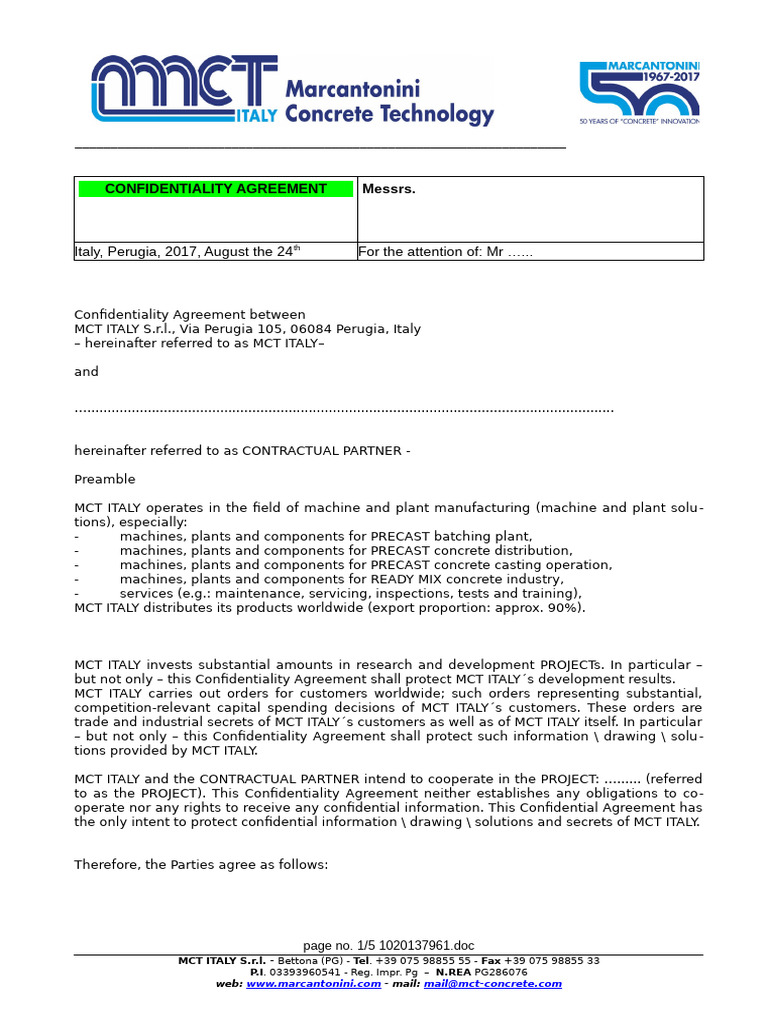 MCT Confidentiality Agreement | PDF | Confidentiality | Justice