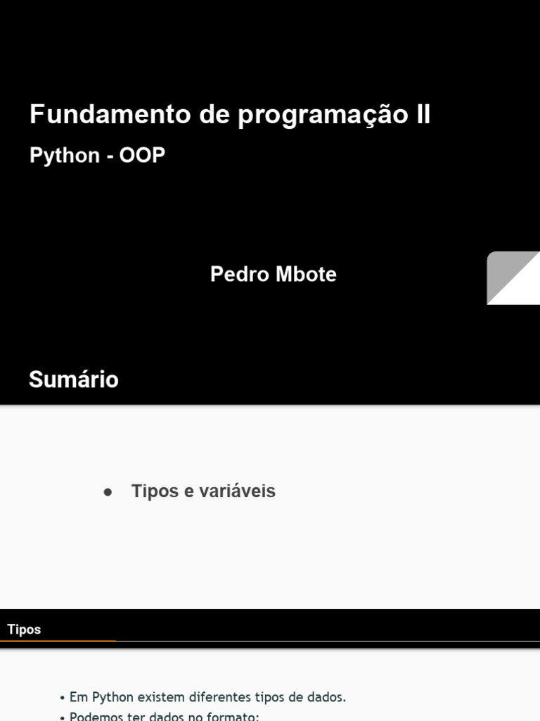 Aula 1.3 Tipos e Variáveis | PDF | Python (linguagem de programação ...