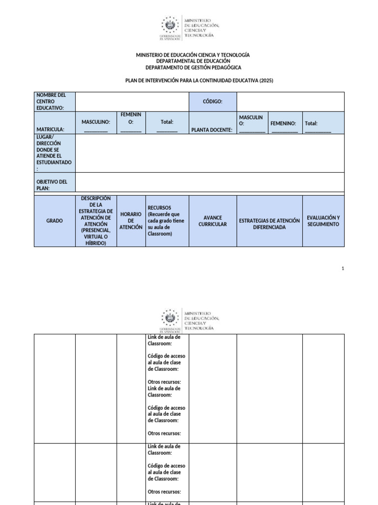 Plan de Intervención para Continuidad Educativa Fase I | PDF