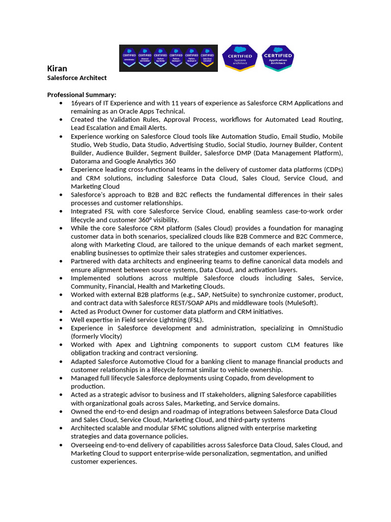 Kiran Salesforce Architect | PDF | Cloud Computing | Customer ...