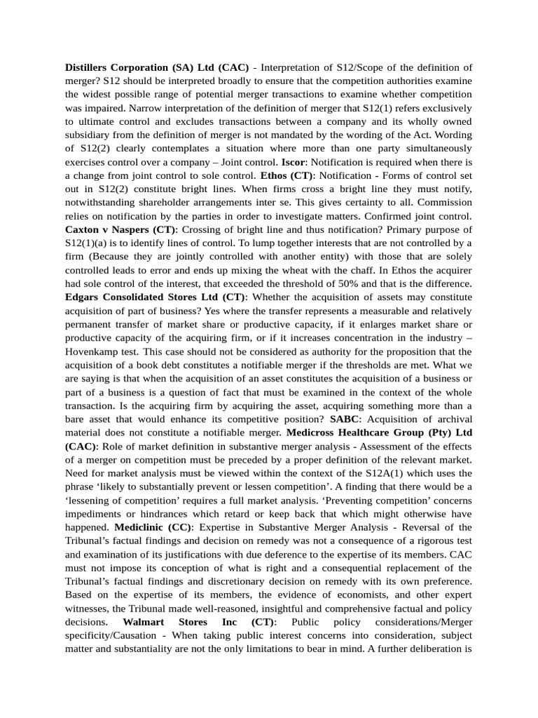 Competition Law Mergers Case Summaries | PDF | Mergers And Acquisitions ...