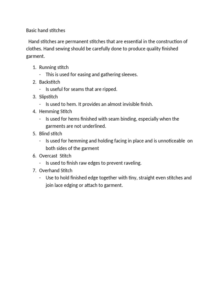 Basic Hand Stitches | PDF