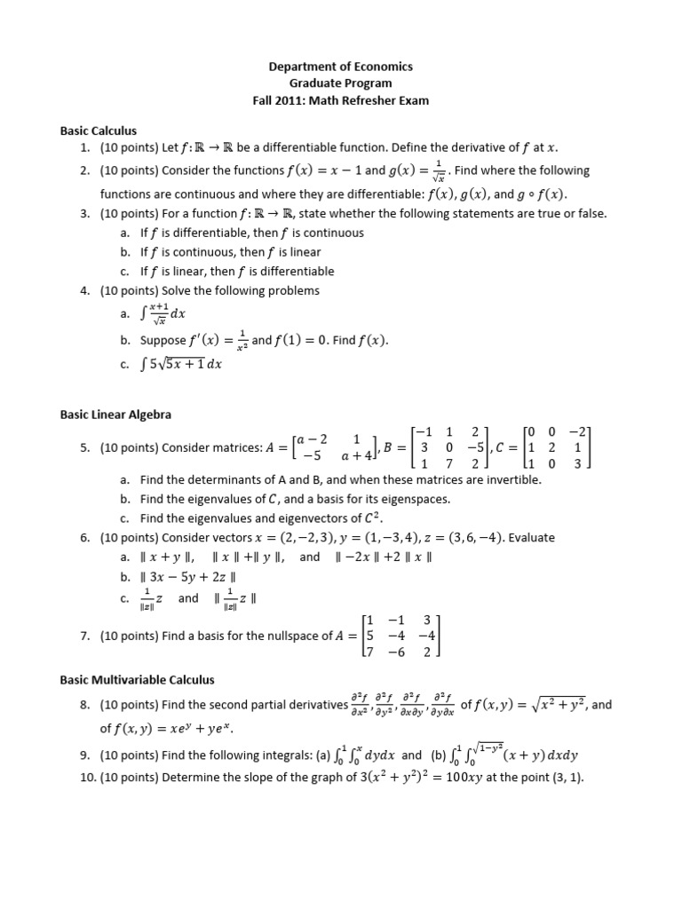 2011_refresher_exam_math_ku | PDF | Eigenvalues And Eigenvectors ...