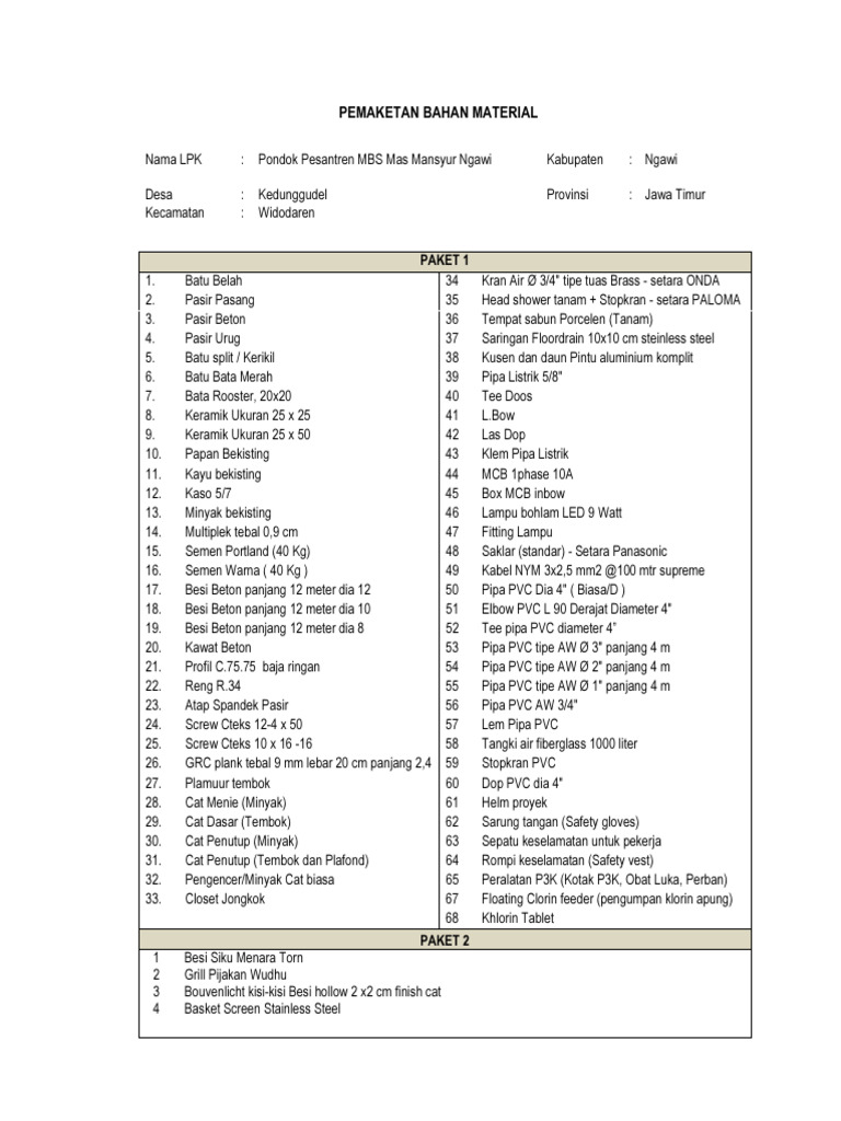 1.2. Pemaketan Bahan Material Dan Alat | PDF