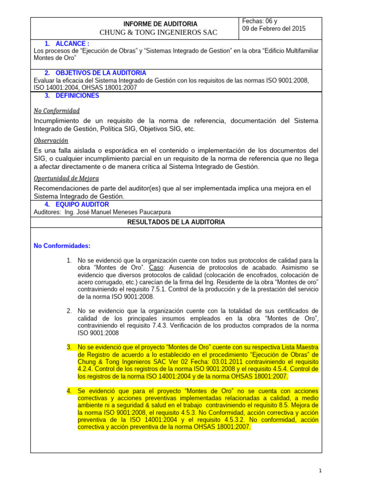 Informe de Auditoria Interna Cht Feb 2015 (3) | PDF | Auditoría ...