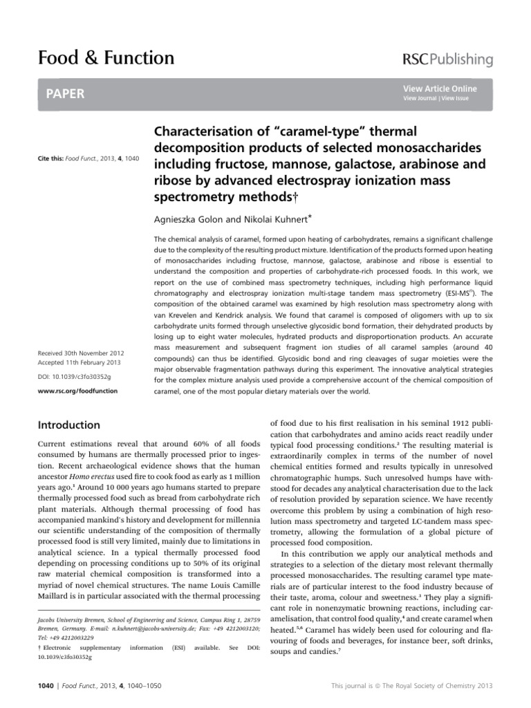 Golan Et Al 2013 Caramel Thermal Decomp Monosaccharides | PDF | Mass ...