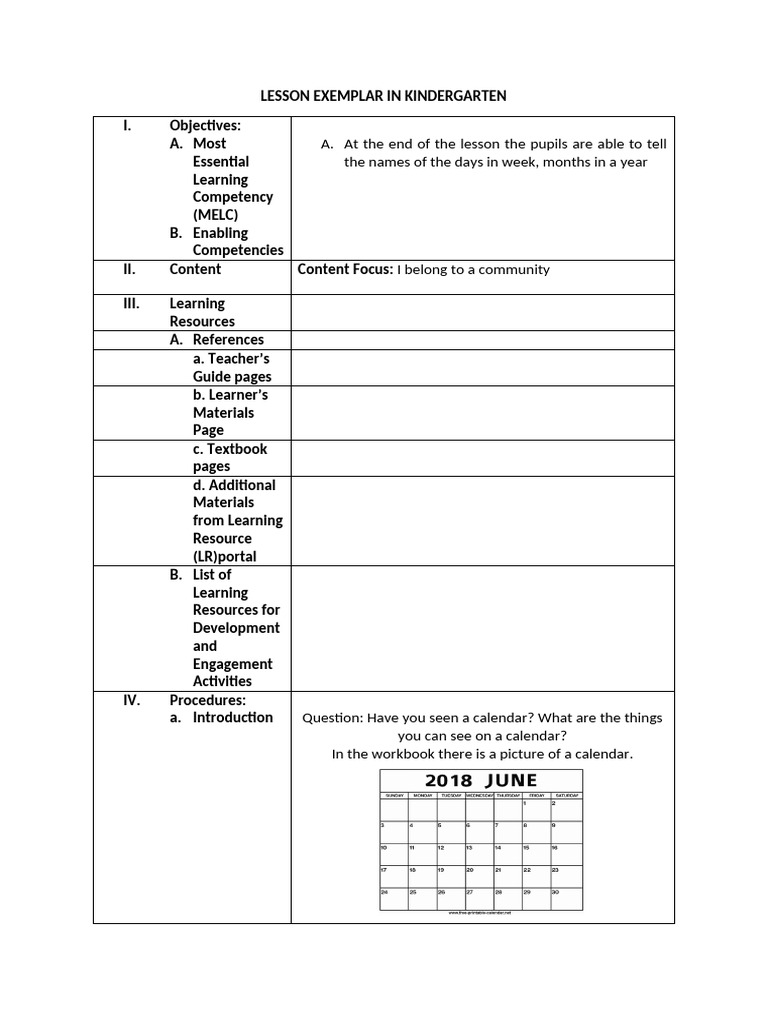 Lesson Exemplar in Kindergarten | PDF