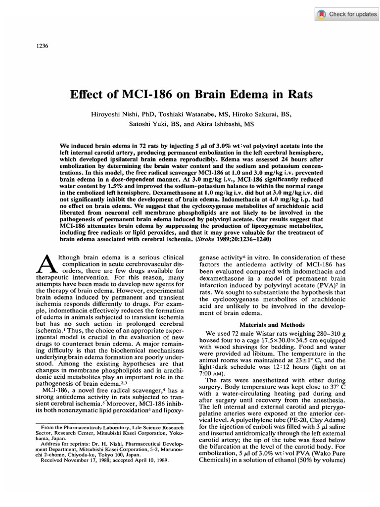 Effect of MCI-186 on Brain Edema in Rats | PDF | Brain | Common Carotid ...